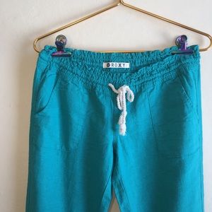 NWOT ROXY turquoise drawstring linen flare pants